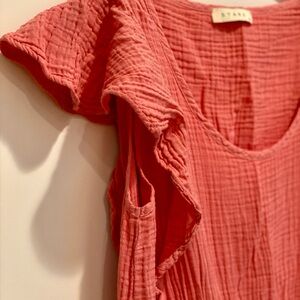 STARK Coral Ruffle-Sleeve Asymmetrical Cotton Dress